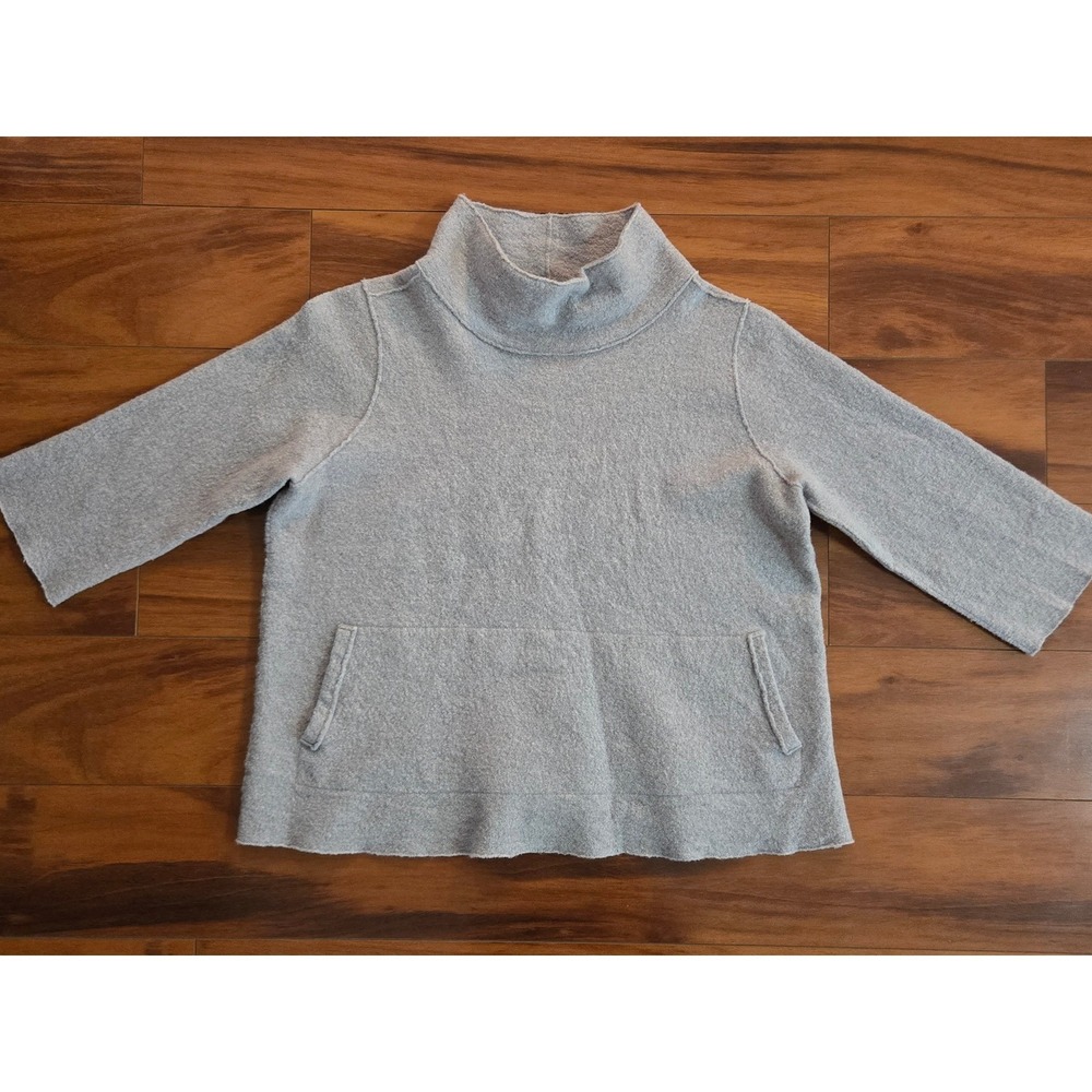 Eileen Fisher Soft Gray Marled Knit Cowl Neck Pullover Sweater XL Italian Yarn